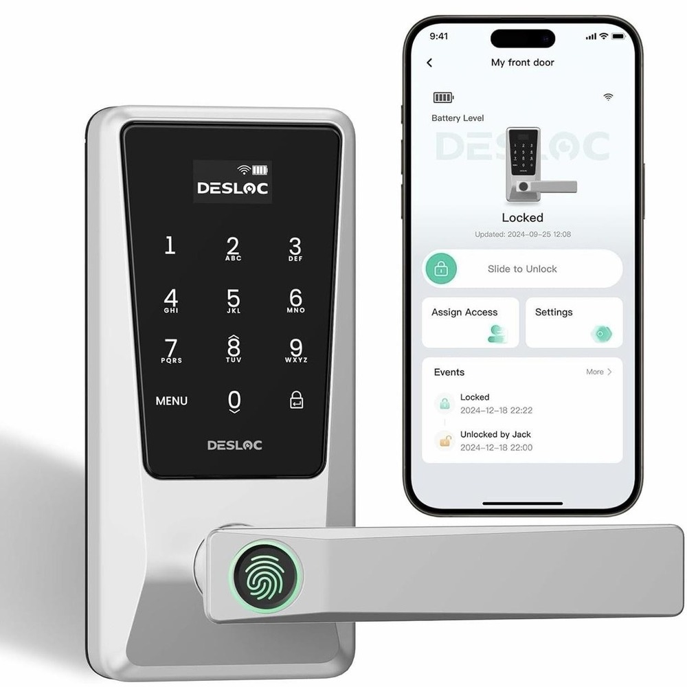 DESLOC D120L Plus Smart Lock Fingerprint Keypad WiFi Handle Silver Alexa